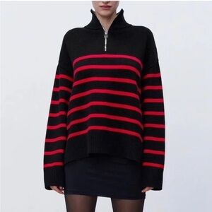 Zara Striped Zip Pullover Sweater